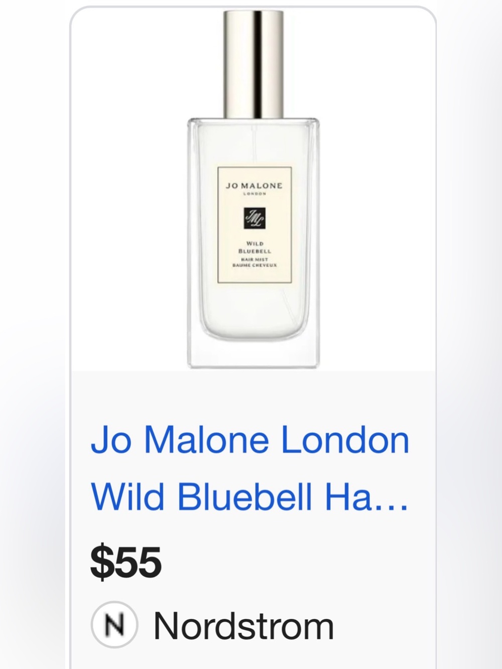 NIB Jo Malone Hair Mist in Wild Bluebell Fragrance Improves Dryness Dullness